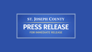 St. Joseph County press release header with blue background and white text announcing immediate release.